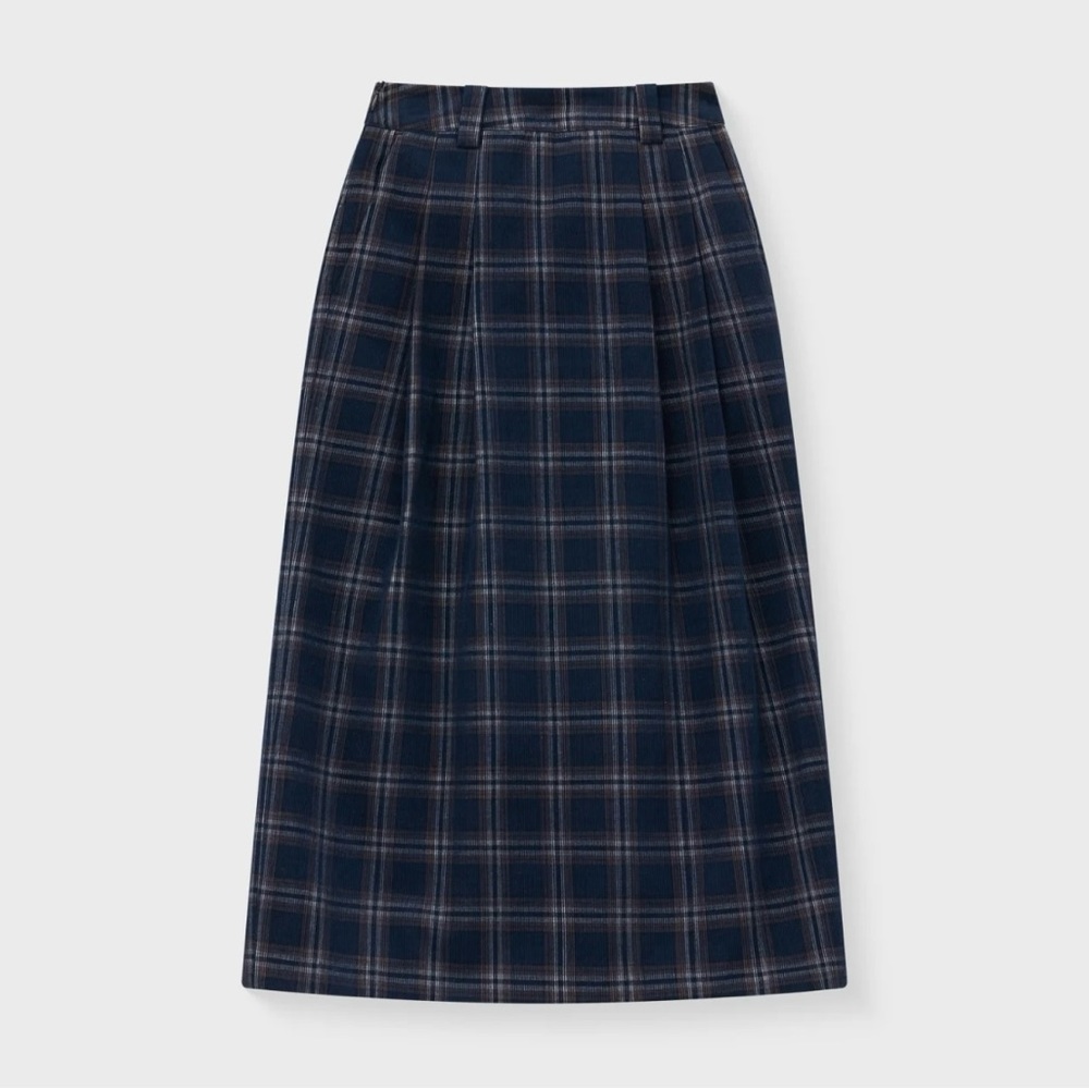 Plaid A-Line Skirt - Navy and Gray